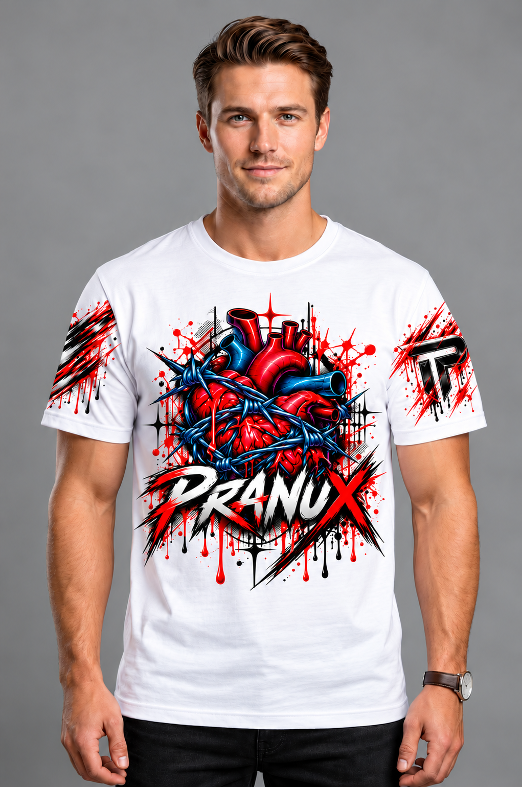 Men's White Abstract Graphic Printed T-Shirt
