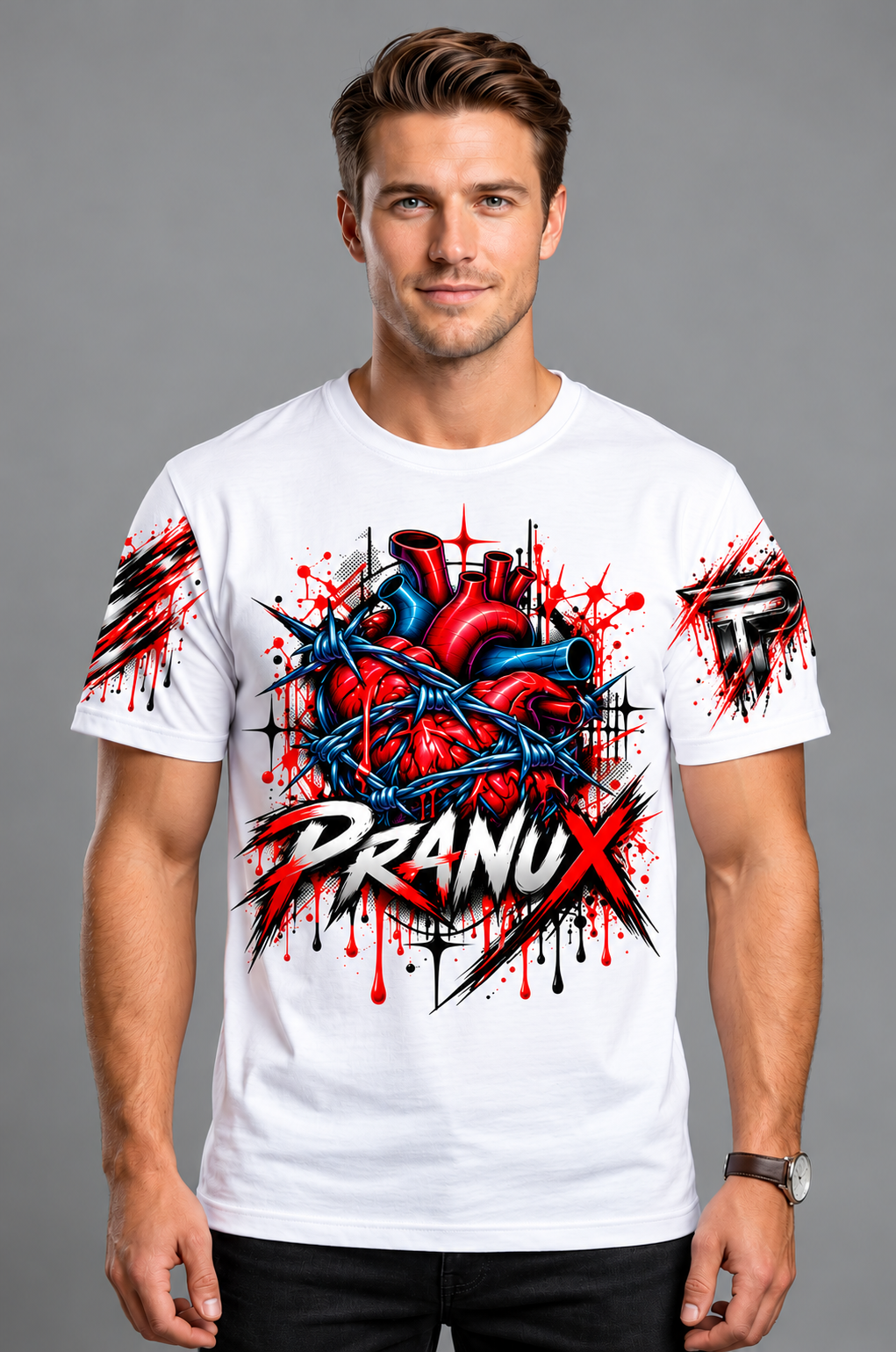 Men's White Abstract Graphic Printed T-Shirt