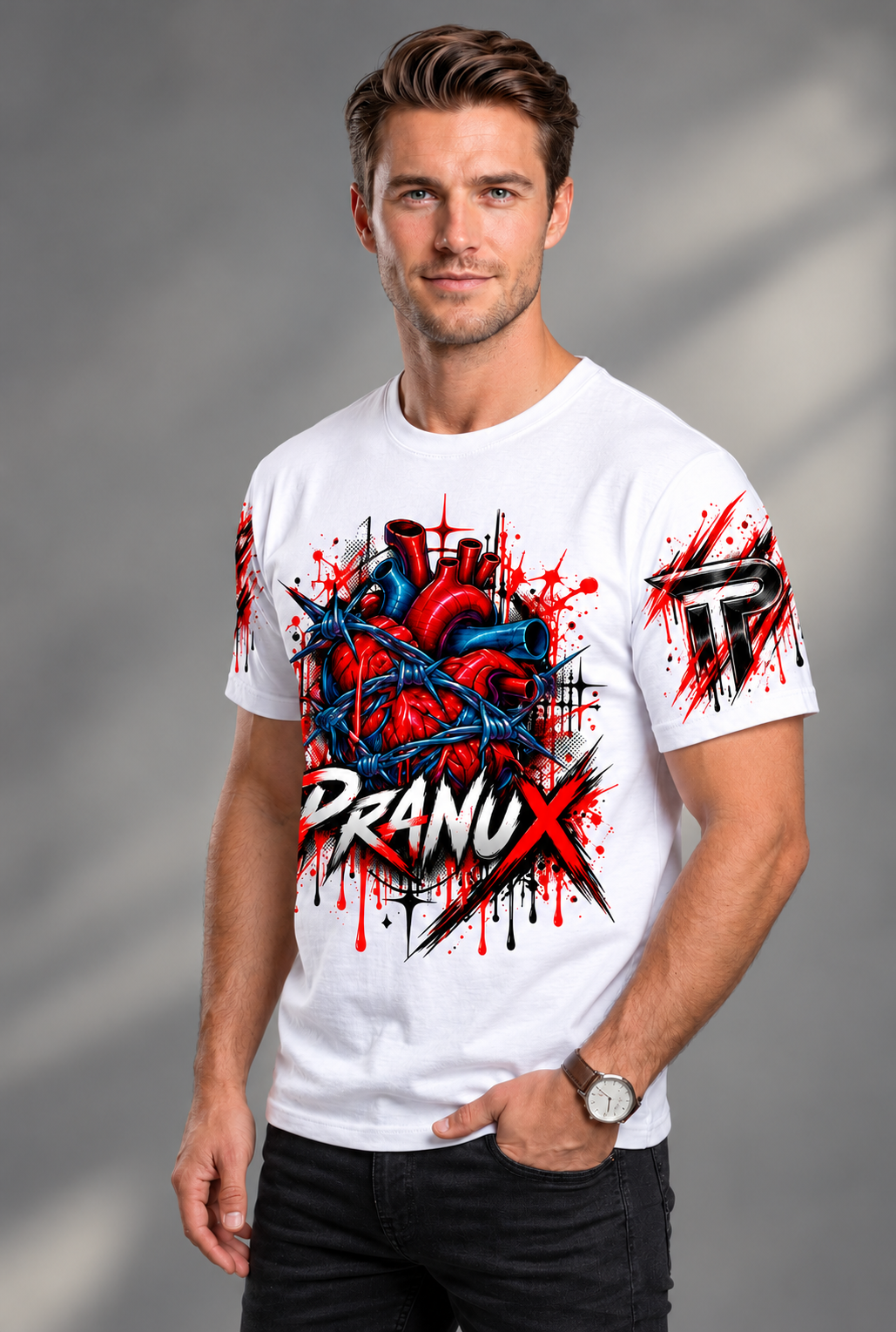 Men's White Abstract Graphic Printed T-Shirt