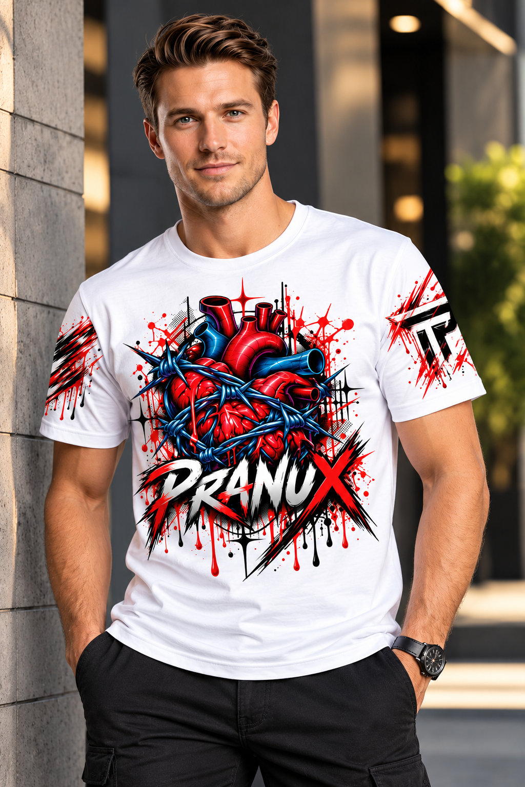 Men's White Abstract Graphic Printed T-Shirt