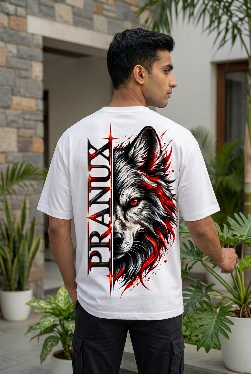 Wolf Graphic Back Print T-Shirt