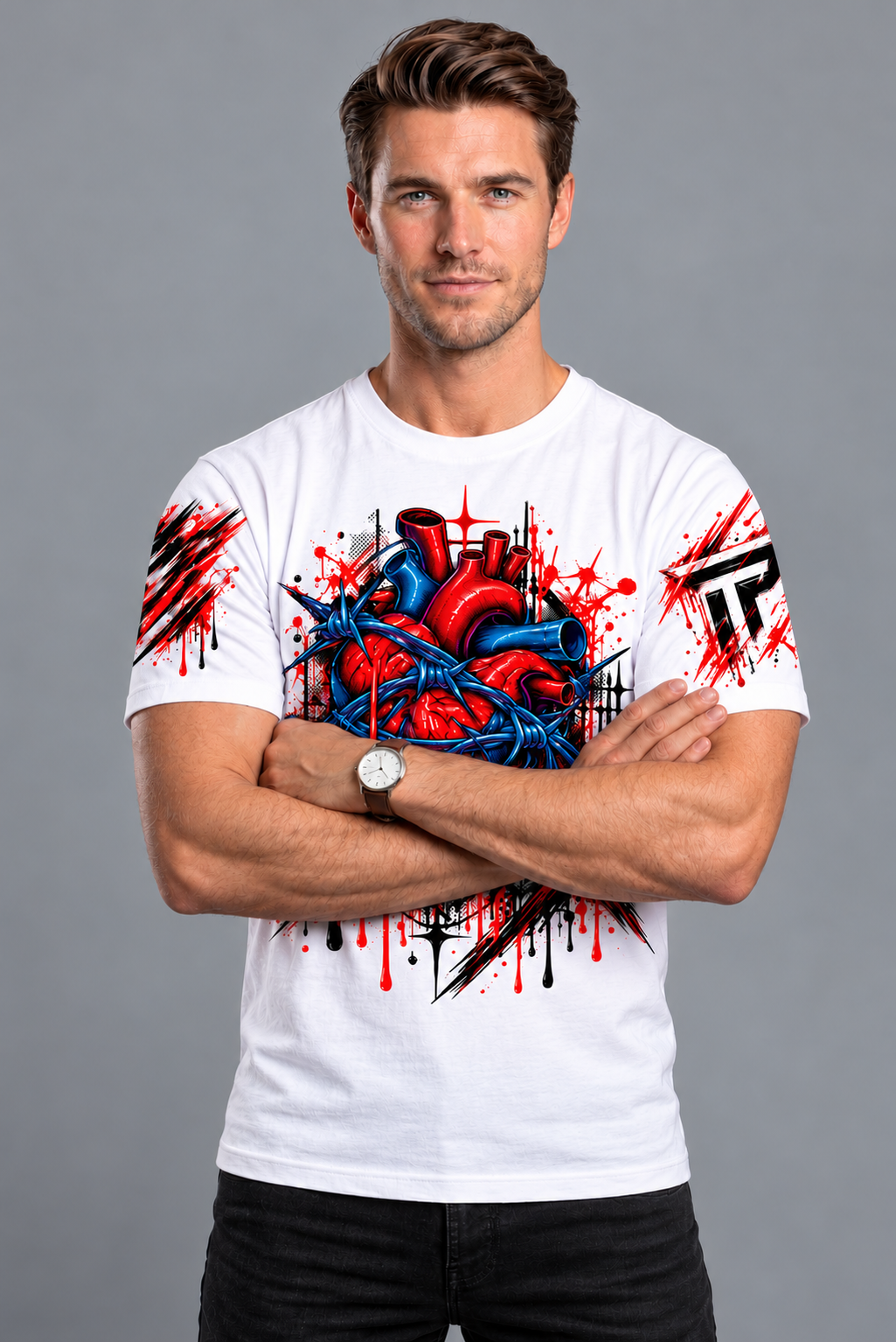 Men's White Abstract Graphic Printed T-Shirt