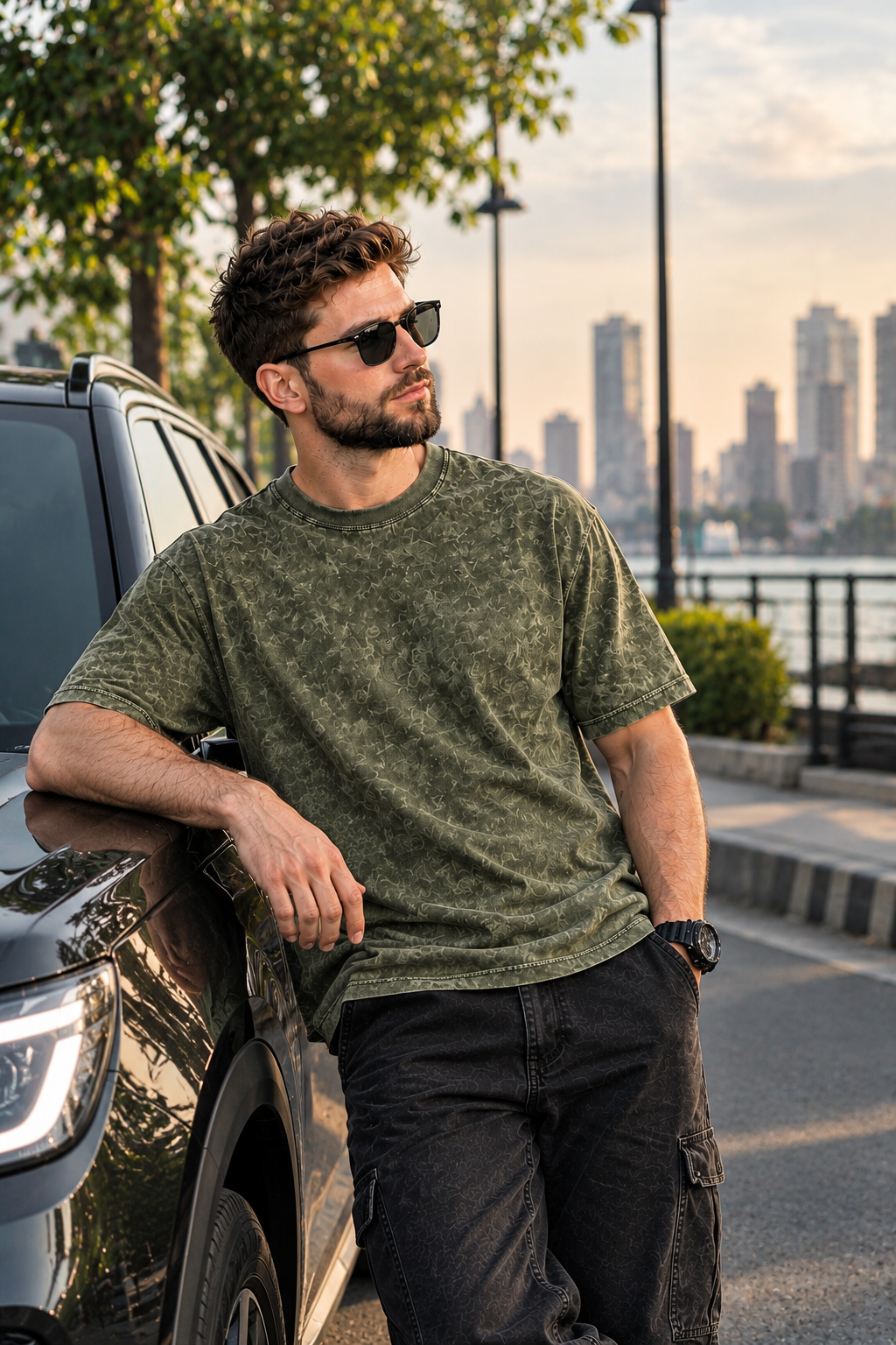 Oversized Acid Wash Half Sleeve T-Shirt